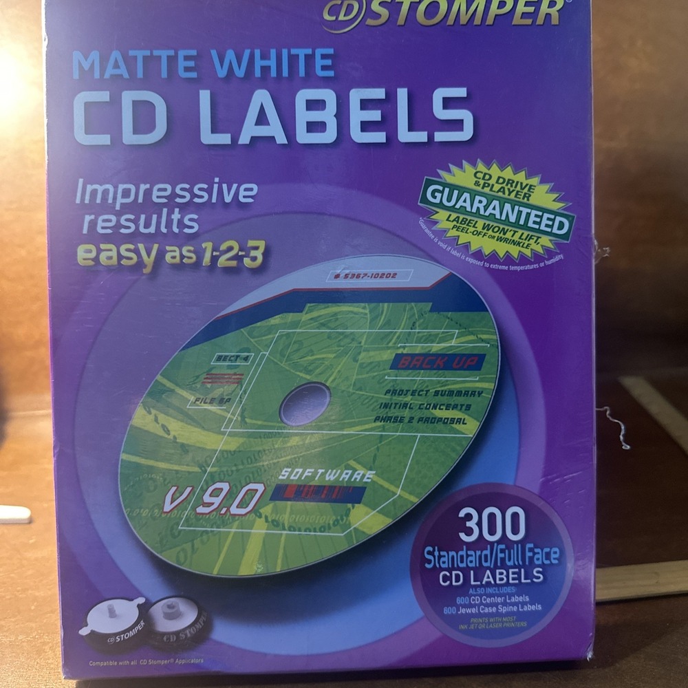CD Stomper Matte White CD Labels, 300 Standard Full Face - NEW SEALED